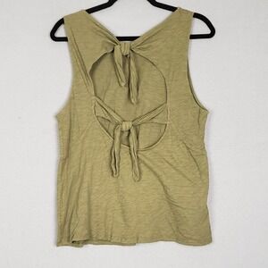 Ro & De Bow Tied Open Back Tank Top Olive Green Bohemian Festival Women's Size L